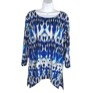 Chico's‎ Travelers Top Size 3 Multicolored Print Stretch 3/4 Sleeve TP-2676